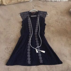 Navy Blue & White Dress w/ Cinched Waist
